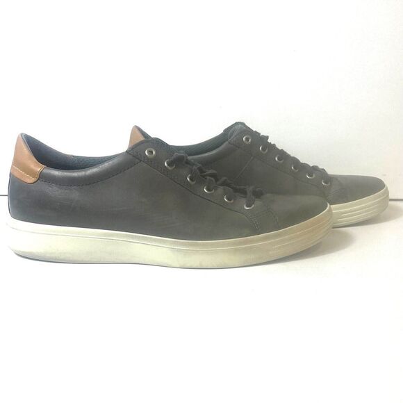 Ecco Mens US 11-11.5 EU 45 Shoe Sneaker Dark Gray Leather Casual Comfort Low Top - Picture 3 of 13